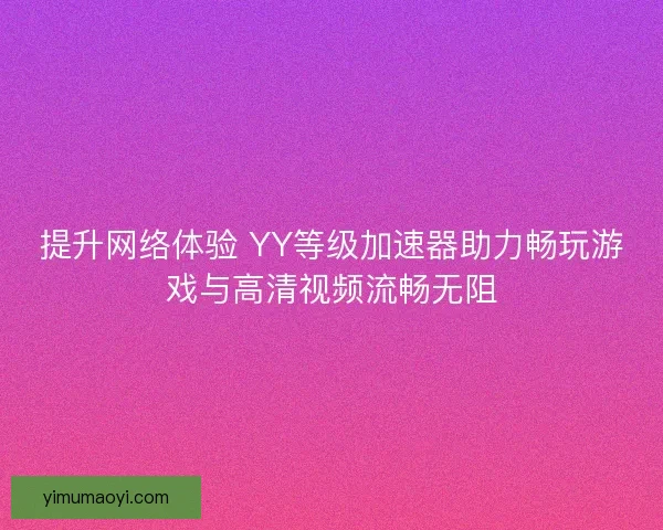 提升网络体验 YY等级加速器助力畅玩游戏与高清视频流畅无阻